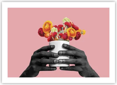 Produktbild von Poster - Poster ohne Rahmen - Schwarz Hände Blumen - 70x50 cm - Wand Bild - Wanddeko - Wandbilder - Kunstposter - Wandposter - Bilder - Kunstdruck - Wanddekoration - Wandbild - P2XAA70x50-4706