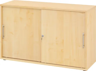 Produktbild von bümö Schiebetürenschrank office - 2 Ordnerhöhen - Nachbildung Ahorn, Griff: Relinggriff (Kunststoff)