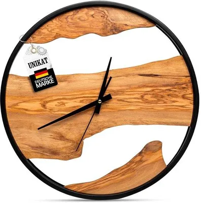 Productafbeelding van Grote houten klok zonder tikgeluid, handgemaakt van olijnhout