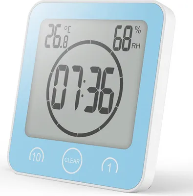 Produktbild von Elektronische Badezimmer-Wanduhr mit Temperatur- und Luftfeuchtigkeitsanzeige,blue