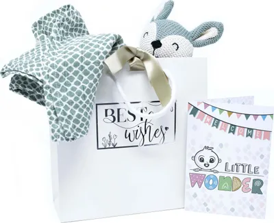 Produktbild von Baby Set Geburt Junge Grün Geschenk Karte Schmusetuch Mulltuch Geschenkset Taufe