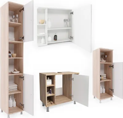 Produktbild von Badmöbel-Set Vicco Fynn Sonoma/Weiß 4 Teile, Model 24294