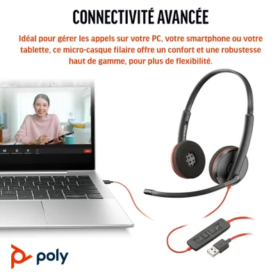 Obrázek produktu pro HP Poly Stereofonní náhlavní souprava Poly Blackwire 3220 USB-C + adaptér USB-C/A, Kabel, Business/Everyday, 119 g, Sluchátka s mikrofonem, Černá