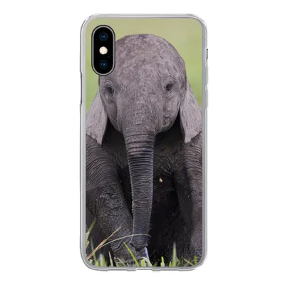 Produktbild von MuchoWow® Handyhülle Schutzhülle Hülle für iPhone X Elefant - Baby - Tiere - Gras - Natur Silikon Softcase Handy Hülle - Handyhülle