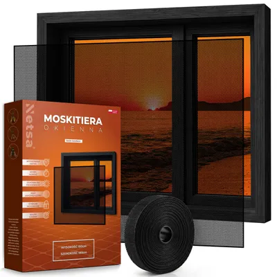 Produktbild von Netsa | Fenster Moskitonetz 150x180 cm Schwarz – Fliegengitter Für Fenster – Zuschneidbar Mit Selbstklebendem Klettband