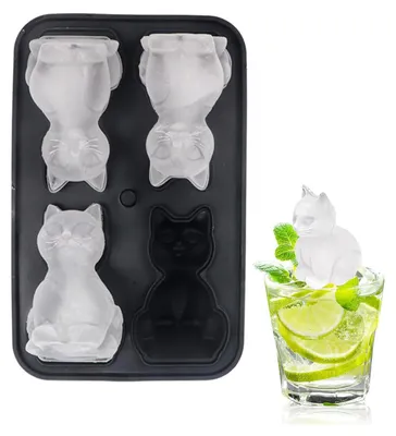 Eiswürfelform Katze 3D, Silikon, 4 Fächer, 18,5 x 12,9 x 5,6 cm