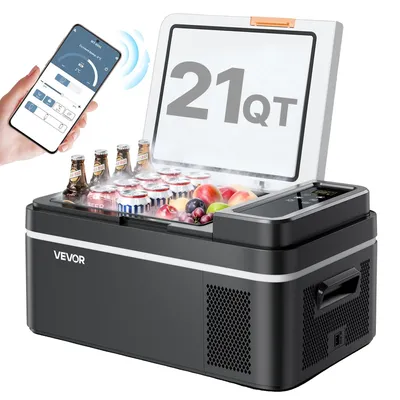 Image de Glacière à compresseur VEVOR 20 L, glacière électrique 12/24 V CC avecvia application, réfrigérateur de voiture 100–240 V CA pour le camping, les voyages, les camions et la pêche, glacière thermoélectrique portable