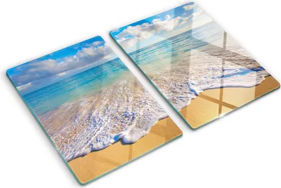 Imagen del producto de Cubierta para placa de cocina – Cubierta para placa de inducción – Placa de vidrio protectora – 2x40x52 cm – Placas de vidrio protectoras para cocina – Vidrio templado – Playa hawaiana