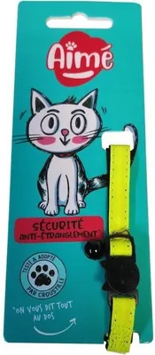Immagine prodotto di Collare per gatti AIME, giallo fluo, paillettes dorate, campanellino argentato, regolabile 18-28 cm