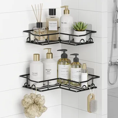 Imagen del producto de Estante de esquina para ducha - Autoadhesivo - Negro - 2 unidades