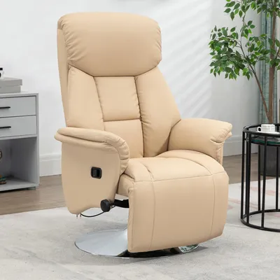 Obrázek produktu pro Relaxační křeslo Sweiko, s funkcí polohování, vzhled kůže, opěrka nohou, nosnost do 150 kg, rozměry 78 x 80 x 109 cm, barva: béžová