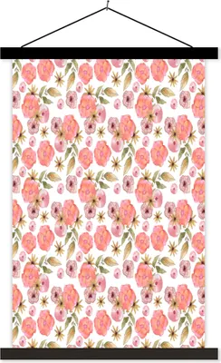 Produktbild von MuchoWow® Textilposter Blumen - Rosa - Muster 60x90 cm mit schwarzem Rahmen - Poster Wohnzimmer