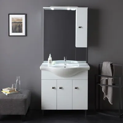 Produktbild von Bodenstehender Badezimmerschrank 85cm weiß hochglanz Smeraldo