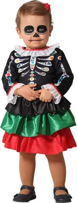 Immagine prodotto di Costume da scheletro Dia de los muertos per bambina Costume per bambini colorato 6-12 mesi (75 cm)