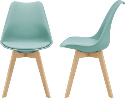 2x Designové židle Jídelní židle Mint GreenPolyuretankoženková židle Dřevěný rám [en.casa]