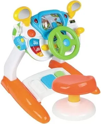 Obrázek produktu pro Dětská hračka na řízení COSTWAY, interaktivní volant s kulatou stoličkou, světlem, hudbou, klaksonem, megafonem, cyklická scéna otáčení, vzdělávací dopravní hra pro děti předškolního věku