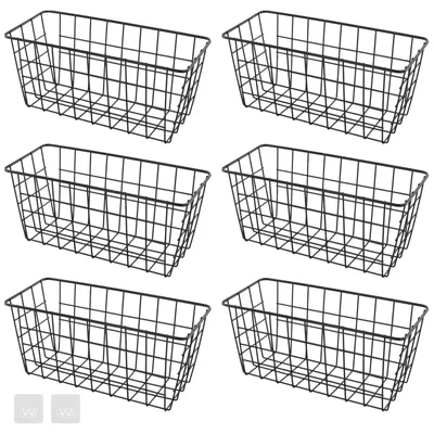 Productafbeelding van Draadmandjes, 6 stuks - Zwarte metalen mandjes - Geschikt voor keuken/badkamer - Opbergmandjes - 12,5 x 28,5 x 12,5 cm - Duurzaam ijzer - Opbergmand