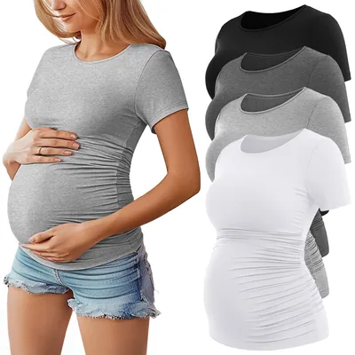 Produktbild von Set mit 4 Schwangerschafts-T-Shirts mit Rundhalsausschnitt und kurzen Ärmeln