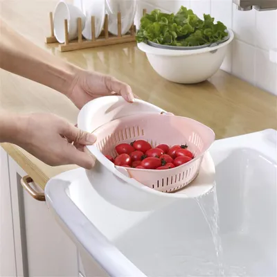 Zdjęcie produktu dla Dwuwarstwowy durszlak z sitkiem do mycia warzyw i owoców (różowy)