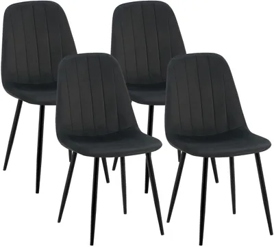 Produktbild von CLP 4er Set Esszimmerstühle Baxter Samtbezug gepolstert mit Rückenlehne bis 150 kg schwarz