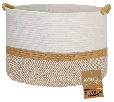 Produktbild von HMF Aufbewahrungskorb mit verstärkten Griffen, großer Korb aus Baumwolle | 50 x 33 cm | Weiß-Braun, KI-generiertes Bild