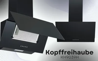 Zdjęcie produktu dla Okap ścienny PKM Kopffreihaube KH9039H, czarny, szklany, 60 cm, z możliwością pracy w trybie wyciągu lub pochłaniacza