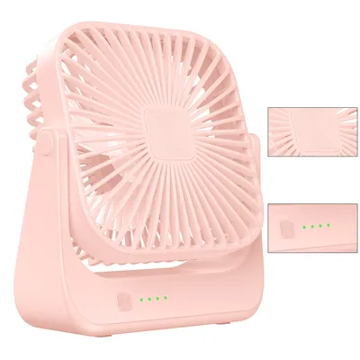 Produktbild von Tischventilatoren, Tragbarer Mini-Schreibtischventilator, Leiser Tischventilator, 4000 mAh, 360° drehbar, 4 Geschwindigkeiten, rosa