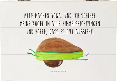 Produktbild von Mr. & Mrs. Panda Geschenkbox Avocado Yoga 22 x 15 cm - Weiß - Geschenk, Humor, Haha, Bauch, Box, Holzbox mit Deckel, Schatulle, Aufbewahrungskiste, fotobox, Unsportlich