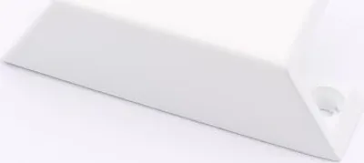 A close-up shot of a white handle on a white background.