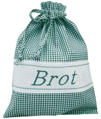 Produktbild von Brotbeutel Stoff Landhaus grün kariert, Brot-Stickerei, 30x40 cm