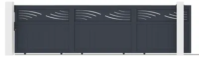 Produktbild von HALTI Schiebetor 5 m, 160 cm hoch, graues Aluminium + HALTI Fußgängertor 1 m, 160 cm hoch, graues Aluminium