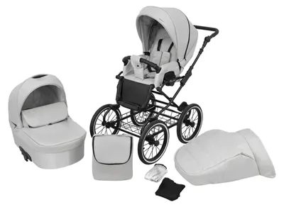 Immagine prodotto di Carrozzina Kunert Romantic 2in1 in ecopelle argento con RUOTE D'ARIA e telaio nero