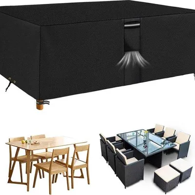 Obrázek produktu pro Voděodolný potah na zahradní nábytek, 213 x 132 x 70 cm, odolný, 600D Oxford PVC, prodyšný potah pro soupravy nábytku (černý, 213 x 132 x 70 cm)
