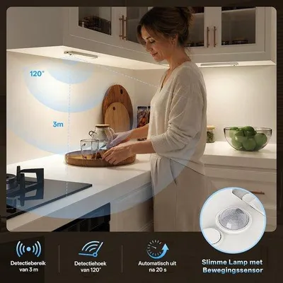 Zdjęcie produktu dla Oświetlenie LED do szafek podwieszanych - 25 cm - Bezprzewodowe oświetlenie do szafek z czujnikiem ruchu - Do szaf i schodów
