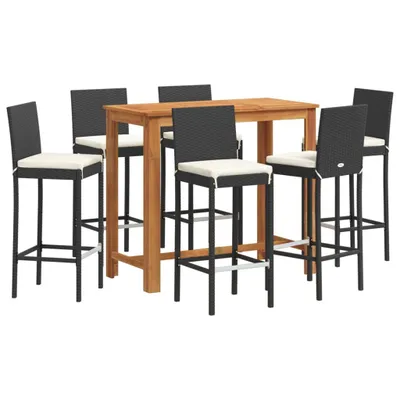 Produktbild von vidaXL 7-tlg. Gartenbar-Set Schwarz Massivholz Akazie und Poly Rattan