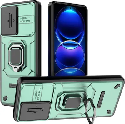 Image de Étui pour Xiaomi Redmi Note 12 Pro+ 5G étui double couche avec protection coulissante de l'appareil photo et support d'anneau, stand vert