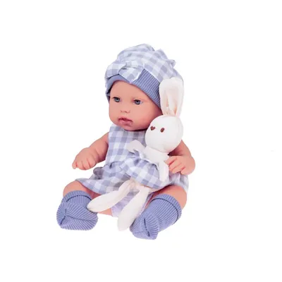 Image de Poupée bébé nouveau-né, vêtue d'un chapeau gris, d'une robe, d'une mascotte, d'un lapin ZA5007