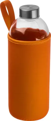 Produktbild von Trinkflasche aus Glas mit Neoprensleeve / 1000ml / Neoprenfarbe: orange