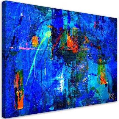 Produktbild von Leinwandbild Blaue Abstraktion, handgemalt 60x40 Feeby Blau bild für die wand bereit zum aufhängen