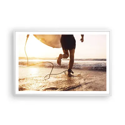 Produktbild von Gerahmtes Poster - Weißer Rahmen - Surfen Strand Freude - 91,5x61 cm - Wand Bild - Wanddeko - Wandbilder - Kunstposter - Wandposter - Bilderrahmen - Bilder - Kunstdruck - P2WAA91x61-4801
