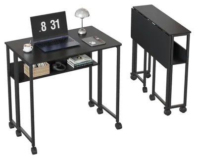 Klappbarer Schreibtisch auf Rollen, 50x63x75 cm, schwarz