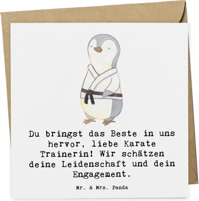 Produktbild von Mr. & Mrs. Panda Klappkarte Karate Trainerin - Weiß - Geschenk, doppelkarte, Leidenschaft, Weisheit, anlasskarte, Wertschätzung, Grußkarte, körperliche Fitness, Sportart