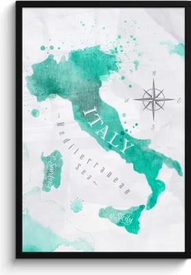 Produktbild von MuchoWow® MuchoWow® Gerahmtes Poster Italien - Weltkarte - Türkis 60x90 cm - Poster mit zchwarzem Bilderrahmen - Kunst