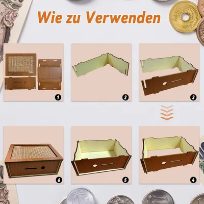 Produktbild von Sparschwein Erwachsene Retro Holz SparBox Teller 5000 Euro - Urlaubskasse - Scheine - Dunkelbraun - 20 x 145 x 76 cm