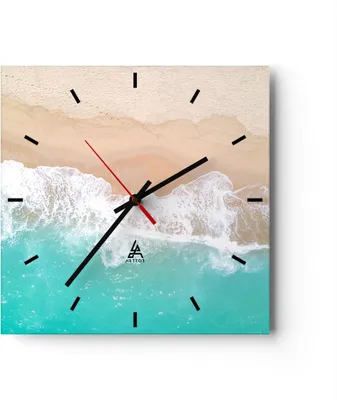Produktbild von Wanduhr - Quadrat - Glasuhr - Meer Welle Sand - 30x30cm - Schleichendes Uhrwerk - Lautlos - zum Aufhängen bereit - Dekoration Modern - Wanddekoration aus Glas - C3AC30x30-3937