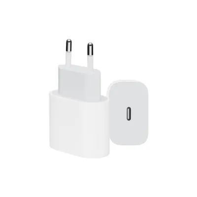 A white USB-C charger adapter and a white USB-C port adapter are shown against a white background.