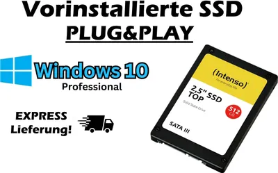 Produktbild von 512GB SSD Festplatte mit vorinstallierten Windows 10 Professional PC Laptop Notebook