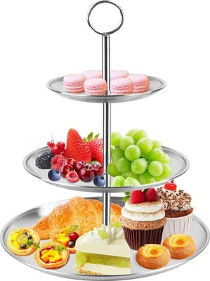 Image de Ibenzoa® : Étagère à gâteaux en acier inoxydable – Présentoir à desserts à 3 niveaux (Ø 26/20/14 cm) pour gâteaux, pâtisseries et fêtes