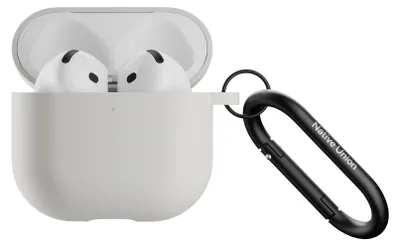 Immagine prodotto di Native Union, custodia in silicone per AirPods 4 con moschettone in metallo, grigio