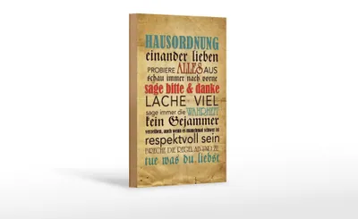 Produktbild von Holzschild Spruch 12x18cm Hausordnung sage bitte danke